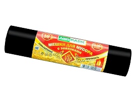Мешки для мусора 120 л, с завязками, черные, в рулоне 10 шт., ПНД, 15 мкм, 800х750 мм, VIP, Z12010black в Элисте