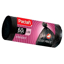 Мешки для мусора 60 л, черные, в рулоне 20 шт., ПНД, 7,4 мкм, 720х600 мм, PACLAN, 600820 в Элисте