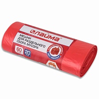 Мешки для мусора 60 л, красный, в рулоне 20 шт., ПНД, 10 мкм, 680х580 мм, LAIMA, 606702 в Элисте