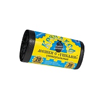 Мешки для мусора 20 л, с ушками, черные, в рулоне 30 шт., ПНД, 10 мкм, 550х440 мм, Крепакоф, 4607075710405 в Элисте Мешки для мусора 20 л, с ушками, черные, в рулоне 30 шт., ПНД, 10 мкм, 550х440 мм, Крепакоф, 4607075710405 в Элисте