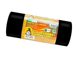 Мешки для мусора 300 л, черные, в рулоне 10 шт., ПВД 70 мкм, 1400х1000 мм, PREMIUM+, 30010160 в Элисте