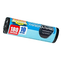 Мешки для мусора 180 л, с ушками, черные, в рулоне 10 шт., ПНД, 20 мкм, 1150х800 мм, Крепак, 4607075710498 в Элисте
