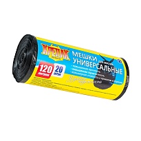 Мешки для мусора 120 л, черные, в рулоне 20 шт., ПНД, 15 мкм, 1100х700 мм, Крепак, 4607075710207 в Элисте