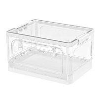 Ящик пластиковый складной прозрачный, дно белое, 490х360х280 мм, с колесиками в Элисте Ящик пластиковый складной прозрачный, дно белое, 490х360х280 мм, с колесиками в Элисте
