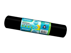 Мешки для мусора 240 л, черные, в рулоне 10 шт., ПВД 80 мкм, 1300х930 мм, EXPORT, exp 24010167 в Элисте