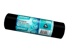 Мешки для мусора 160 л, ароматизированные, черные, в рулоне 10 шт., ПВД, 80 мкм, 1100х930 мм, EXPORT, exp16010142 в Элисте