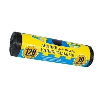 Мешки для мусора 120 л, с ушками, черные, в рулоне 10 шт., ПНД, 13 мкм, 1050х680 мм, Крепакоф, 4607075710252 в Элисте