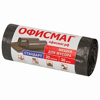 Мешки для мусора 30 л, черные, в рулоне 30 шт., ПНД, 8 мкм, 600х500 мм, Офисмаг, 601379 в Элисте