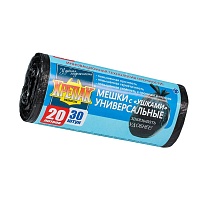 Мешки для мусора 20 л, с ушками, черные, в рулоне 30 шт., ПНД, 10 мкм, 550х440 мм, Крепак, 4607075710443 в Элисте