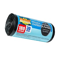 Мешки для мусора 180 л, с ушками, черные, в рулоне 30 шт., ПНД, 20 мкм, 1150х800 мм, Крепак, 4607075710399 в Элисте