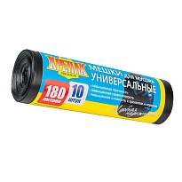Мешки для мусора 180 л, черные, в рулоне 10 шт., ПНД, 20 мкм, 1150х800 мм, Крепак, 4607075710481 в Элисте