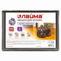 Мешки для мусора 240 л, черные, в пачке 5 шт., ПВД 60 мкм, 1400х900 мм, LAIMA, 601394 в Элисте