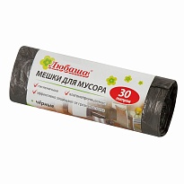 Мешки для мусора 30 л, черные, в рулоне 20 шт., ПНД, 5 мкм, 550х470 мм, Любаша эконом, 605329 в Элисте Мешки для мусора 30 л, черные, в рулоне 20 шт., ПНД, 5 мкм, 550х470 мм, Любаша эконом, 605329 в Элисте