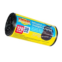 Мешки для мусора 120 л, черные, в рулоне 30 шт., ПНД, 15 мкм, 1100х700 мм, Крепак, 4607075710122 в Элисте