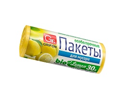 Мешки для мусора 30 л, ароматизированные, Лимон, желтые, в рулоне 20 шт., ПНД, 9 мкм, 560х530 мм, GRIFON Aroma, 101-020 Li в Элисте