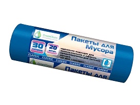 Мешки для мусора 30 л, синие, в рулоне 20 шт., ПНД, 7 мкм, 600х500 мм, MIRPACK Classik, 302041 в Элисте