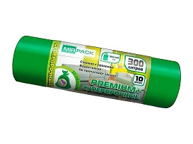 Мешки для мусора 300 л, зеленые, в рулоне 10 шт., ПВД 70 мкм, 1400х1000 мм, PREMIUM+, 300101601 в Элисте