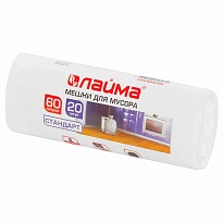 Мешки для мусора 60 л, белые, в рулоне 20 шт., ПНД, 7 мкм, 680х580 мм, LAIMA, 605539 в Элисте