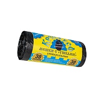 Мешки для мусора 30 л, с ушками, черные, в рулоне 30 шт., ПНД, 8 мкм, 580х460 мм, Крепакоф, 4607075710412 в Элисте