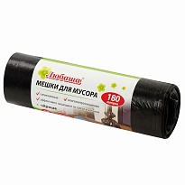 Мешки для мусора 180 л, черные, в рулоне 10 шт., ПВД, 24 мкм, 1060х800 мм, Любаша, 605336 в Элисте